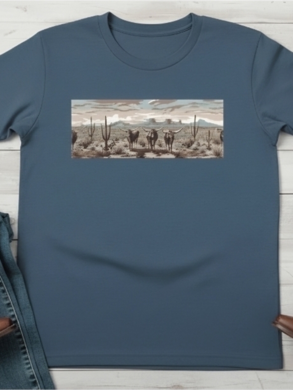 Desert Longhorn Western Tee • Southwestern Cattle Graphic Shirt • Cowgirl Ranch